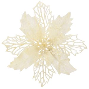 Set 10 ornamente pentru bradul de Craciun, stea Poinsettia, 16cm, crem