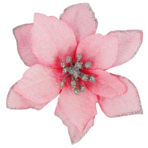 Set 10 ornamente pentru bradul de Craciun, stea Poinsettia, 13cm, roz