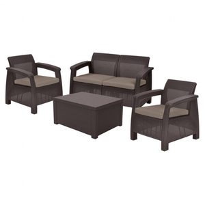 Curver Set de mobilier de grădină Corfu box set, culoare maro, cu perne taupe calde