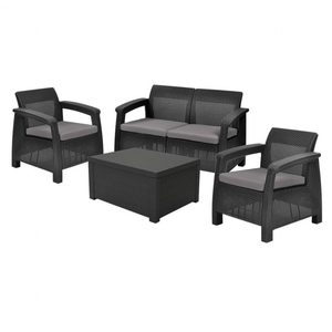 Curver Set de mobilier de grădină Corfu Box set, culoare grafit, cu pernă gri deschis