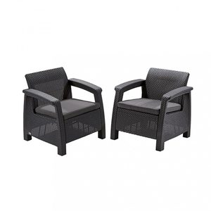 Curver Set fotolii Corfu duo, culoare grafit, cu pernă gri deschis