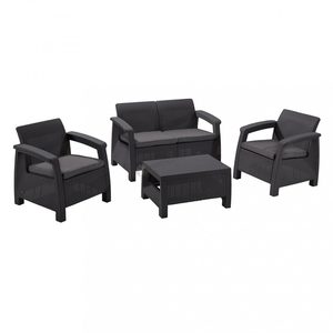 Curver Set de mobilier de grădină Corfu, culoare grafit, cu perne gri deschis
