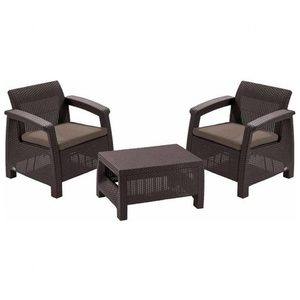 Curver Set de mobilier de grădină Corfu Weekend Set, culoare maro, cu perne taupe calde