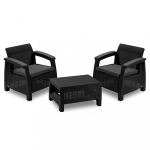 Curver Set de mobilier de grădină Corfu Weekend Set, culoare grafit, cu perne gri deschis