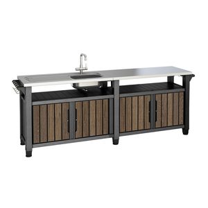 Curver Masă de grătar de grădină din plastic Decocoat Unity Chef, 415 l, culoare nuc