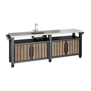 Curver Masă de grătar de grădină din plastic Decocoat Unity Chef, 415 l, din lemn de frasin