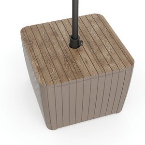 Curver Masă de grădină Deco Luzon cu suport pentru umbrelă din ratan sintetic, din lemn de frasin, culoare cappuccino
