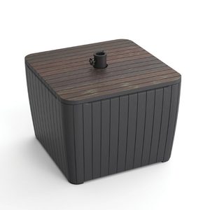 Curver Masă de grădină Deco Luzon cu suport pentru umbrelă din ratan sintetic, culoare nuc-grafit