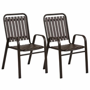 Set 2 scaune de gradina cu brate, PP si cadru metalic, 56x63x89 cm, maro