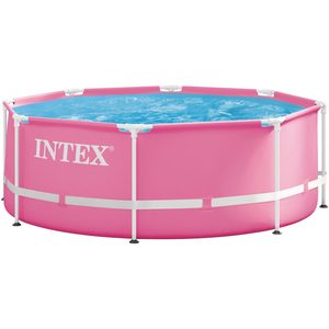 Piscina rotunda cu cadru metalic Pink Metal Frame Intex 28290NP, 244x76 cm