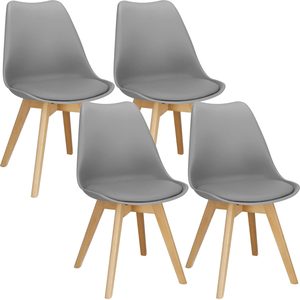 Set 4 scaune dining Verdhe pentru bucatarie cu perna tapitata cu piele ecologica, 49x82cm, gri