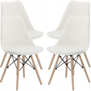 Set 4 scaune de bucatarie, design scandinav modern, sezut cu burete, alb