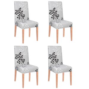 Set 4 huse universale pentru scaun, marime universala, poliester si spandex, 45 x 60 cm, gri floral