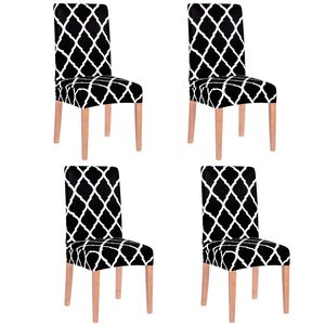Set 4 huse universale pentru scaun, marime universala, poliester si spandex, 45 x 60 cm, negru alb