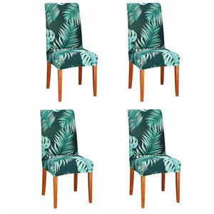 Set 4 huse pentru scaun, marime universala, poliester si spandex, verde cu model floral
