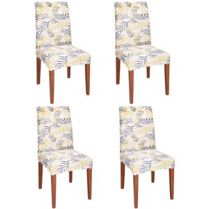 Set 4 huse pentru scaun, marime universala, poliester si spandex, 38x70cm, alb, gri si galben
