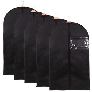 Set 5 huse transport haine, pe umeras, impermeabila cu fereastra, negru, 60x150 cm