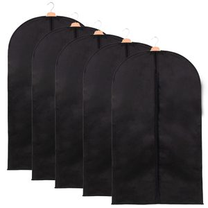 Set 5 huse transport haine, pe umeras, impermeabila, negru, 60x90 cm