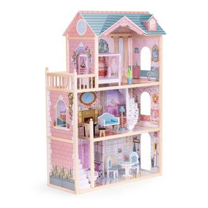 Homelux Casă mare de păpuși din lemn 3 etaje 11 bucăți