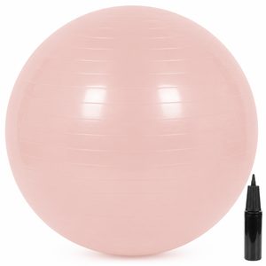 Minge pentru fitness 65 cm, antiderapanta, cu pompa inclusa, maxim 150 kg, roz pudrat