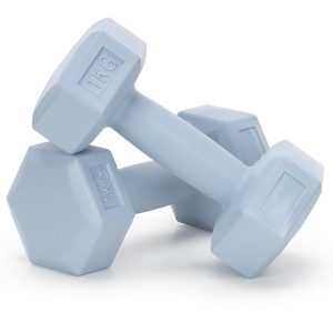 Set gantere hex 2x1 kg, bitum cu invelis rezistent PP, albastru deschis