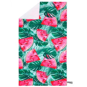 Prosop microfibra 180x100 cm, uscare rapida, compact, cu husa, model floral, verde si roz