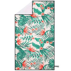 Prosop microfibra 180x100 cm, uscare rapida, compact, cu husa, model floral, alb si verde