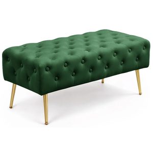 Taburet Monaco, tapitat cu catifea, tip banca, cu picioare metalice, 100x42x41 cm, verde