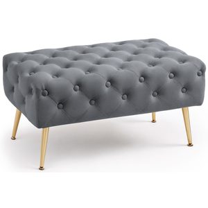 Taburet Madrid, tapitat cu catifea, tip banca, cu picioare metalice, 80x42x41 cm, gri