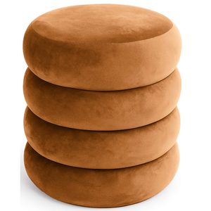 Taburet tapitat Snuggo cu spatiu de depozitare, velur, diametru 42 cm, inaltime 45 cm, portocaliu