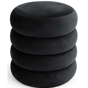 Taburet tapitat Snuggo cu spatiu de depozitare, velur, diametru 42 cm, inaltime 45 cm, negru