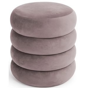 Taburet tapitat Snuggo cu spatiu de depozitare, velur, diametru 42 cm, inaltime 45 cm, roz pudrat