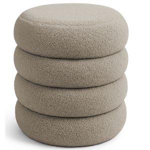 Taburet tapitat Snuggo cu spatiu de depozitare, velur, diametru 42 cm, inaltime 45 cm, maro mocha