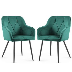Set 2 scaune dining tapitate din catifea Diamante, 55x58x83 cm, maxim 120 kg, verde
