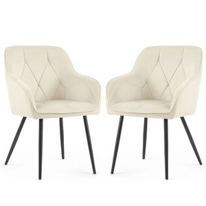 Set 2 scaune dining tapitate din catifea Diamante, 55x58x83 cm, maxim 120 kg, crem