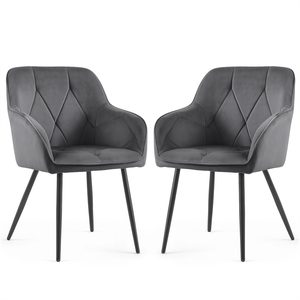 Set 2 scaune dining tapitate din catifea Diamante, 55x58x83 cm, maxim 120 kg, gri grafit