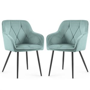 Set 2 scaune dining tapitate din catifea Diamante, 55x58x83 cm, maxim 120 kg, turcoaz