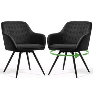 Set 2 scaune dining rotative tapitate din catifea Turno, 55x58x83 cm, maxim 120 kg, negru