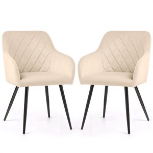 Set 2 scaune dining tapitate Velto, catifea, matlasate cu romburi, 52x58x82 cm, maxim 120 kg, bej