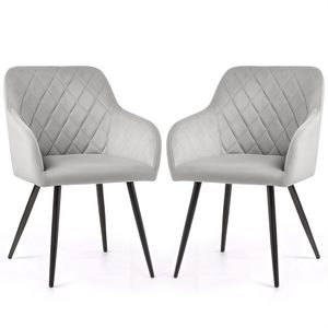 Set 2 scaune dining tapitate Velto, catifea, matlasate cu romburi, 52x58x82 cm, maxim 120 kg, gri