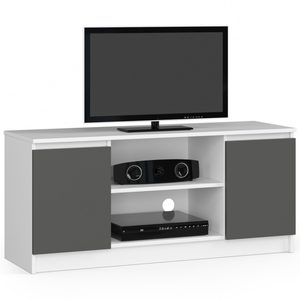 Comoda TV cu 2 usi si o polita, PAL laminat 16 mm, 120x40x55 cm, alb si gri