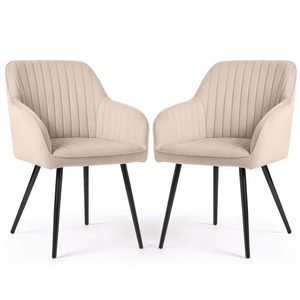 Set 2 scaune dining tapitate din velur Florence, 55x58x82 cm, maxim 120 kg, bej