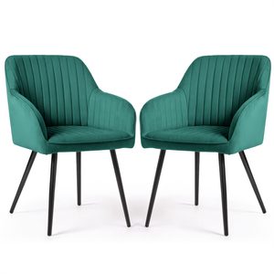 Set 2 scaune dining tapitate din velur Florence, 55x58x82 cm, maxim 120 kg, verde