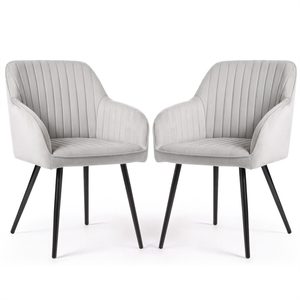 Set 2 scaune dining tapitate din velur Florence, 55x58x82 cm, maxim 120 kg, gri