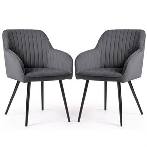 Set 2 scaune dining tapitate din velur Florence, 55x58x82 cm, maxim 120 kg, gri grafit