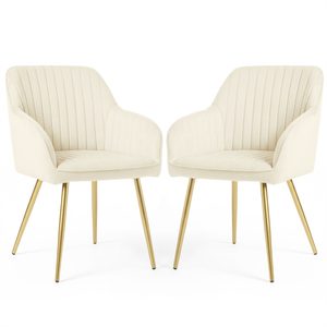 Set 2 scaune dining tapitate din velur Florence, 55x58x82 cm, maxim 120 kg, crem