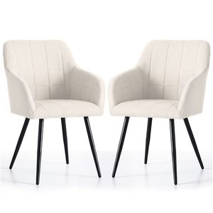 Set 2 scaune dining tapitate cu velur Luxano, cusaturi patrate, 54x58x82 cm, crem