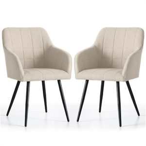 Set 2 scaune dining tapitate cu velur Luxano, cusaturi patrate, 54x58x82 cm, bej