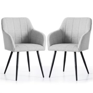 Set 2 scaune dining tapitate cu velur Luxano, cusaturi patrate, 54x58x82 cm, gri deschis