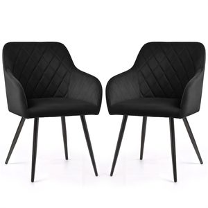 Set 2 scaune dining tapitate Velto, catifea, matlasate cu romburi, 52x58x82 cm, maxim 120 kg, negru